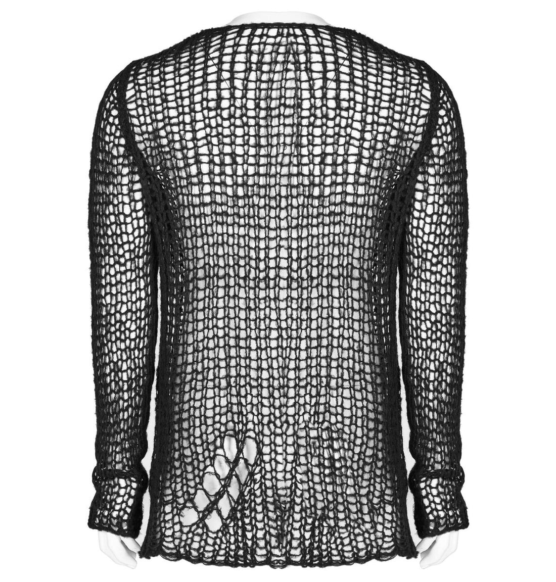 PUNK RAVE Black Ruin Sweater – Heavy Destroyed Strickpullover mit Mohair-Anteil