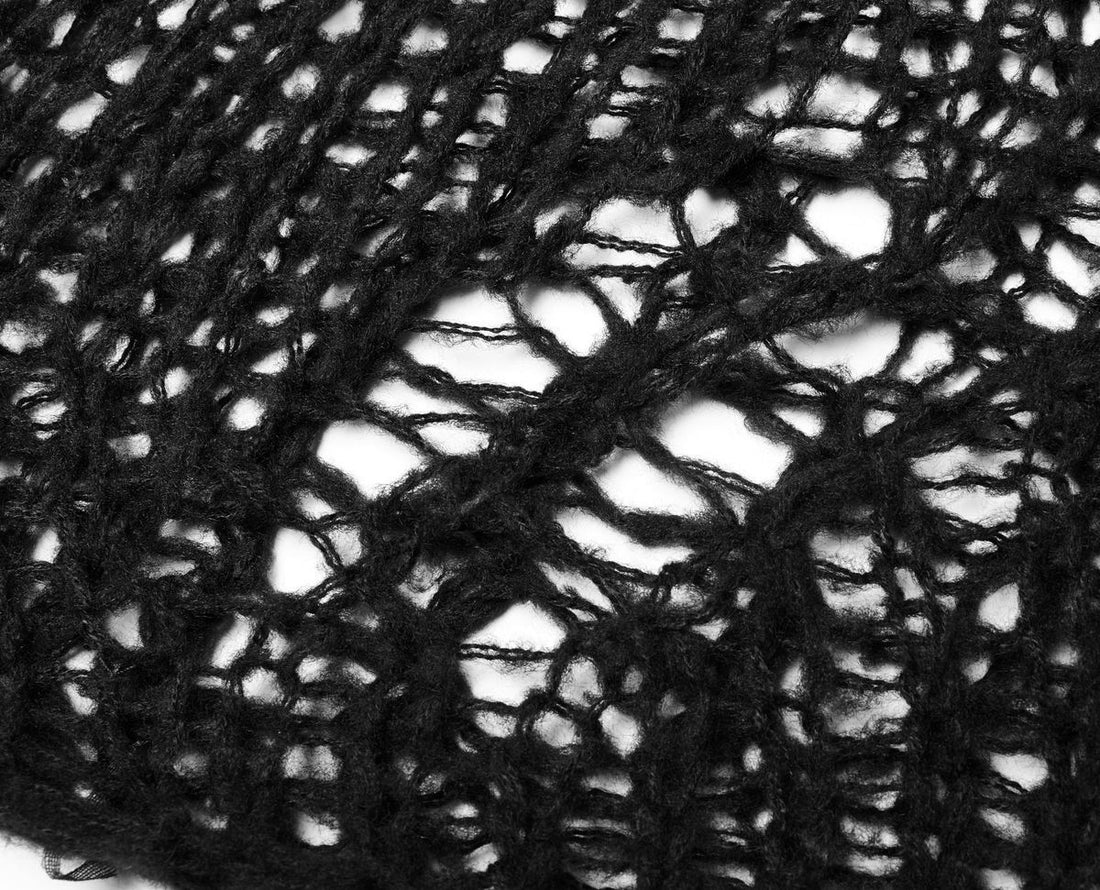 PUNK RAVE Black Ruin Sweater – Heavy Destroyed Strickpullover mit Mohair-Anteil