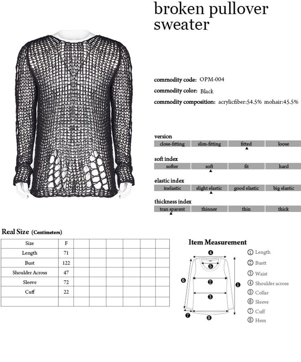 PUNK RAVE Black Ruin Sweater – Heavy Destroyed Strickpullover mit Mohair-Anteil