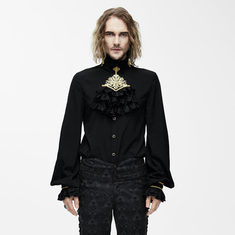 Victorian Poet Shirt „Imperial Nocturna“ in Schwarz von Devil Fashion, Vorderansicht