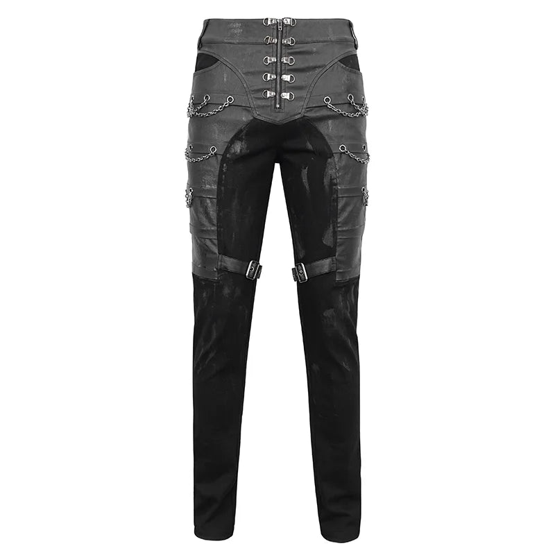 Devil Fashion Herrenjeans Schwarz – Distressed Gothic Hose mit Ketten & Kunstleder.