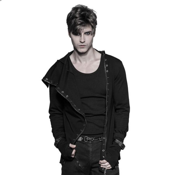 Industrial Goth Shirt Jacke Punk Rave – Kinky Herren Outfit mit Armstulpen, Schnallen & Lederimitat Details