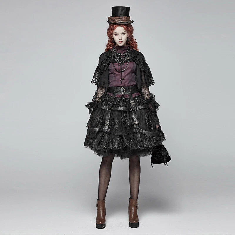 Gothic Harness Skirt – Schwarzer Steampunk Käfigrock aus Kunstleder.