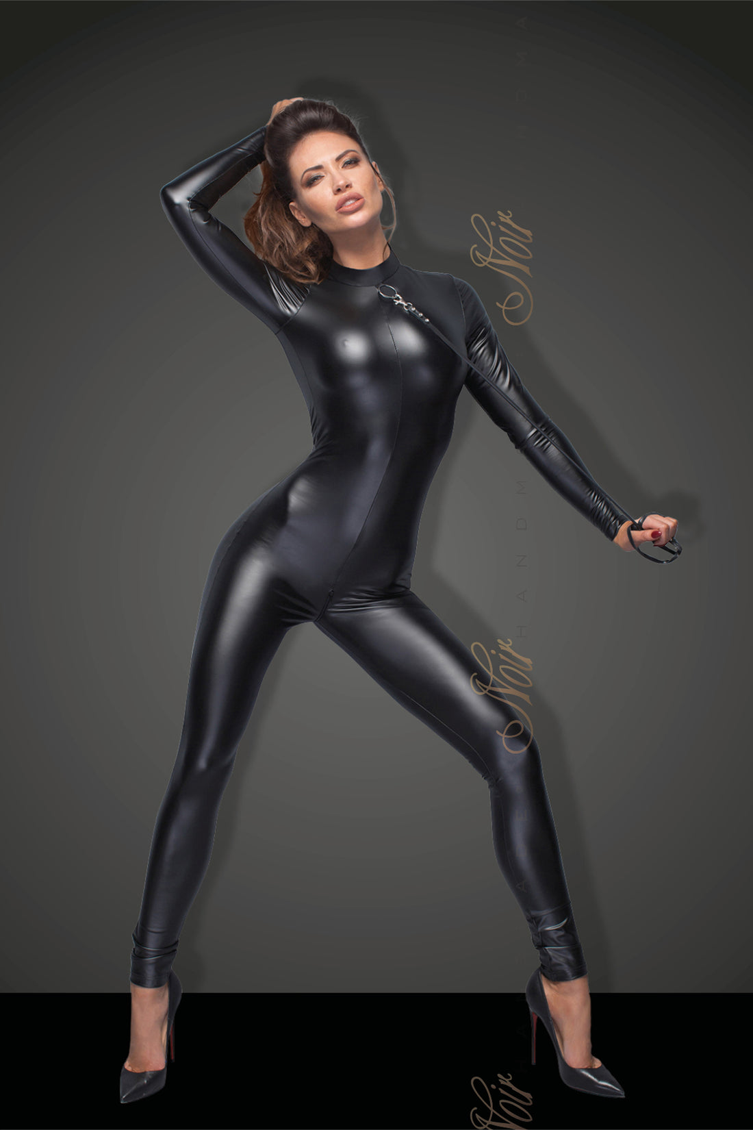 Figurbetonter Powerwetlook Catsuit mit Zwei-Wege-Reißverschluss im Schritt