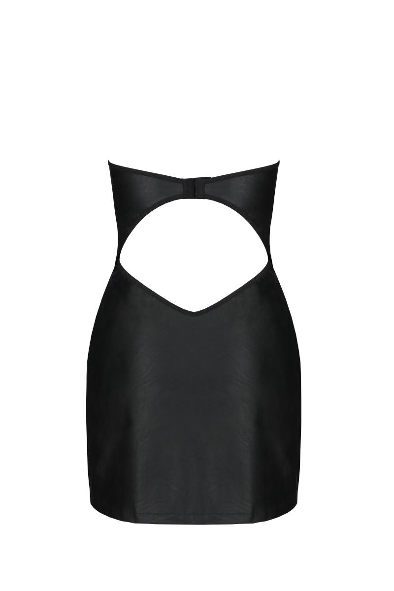 Schwarze Chemise aus Kunstleder mit passendem String