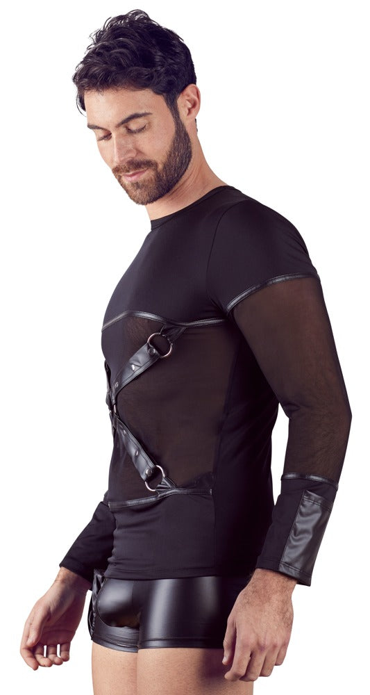Longsleeve im erotischen Mattlook mit Brustharness – ideal für aufregende Clubnächte oder erotische Stunden.