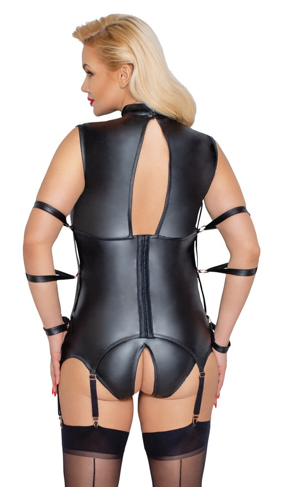 Dessous-Set im Mattlook mit Stehkragen, Cut-outs und seitlich einhängbaren Armfesselriemen | mysecretkey | Bondage | Fetisch
