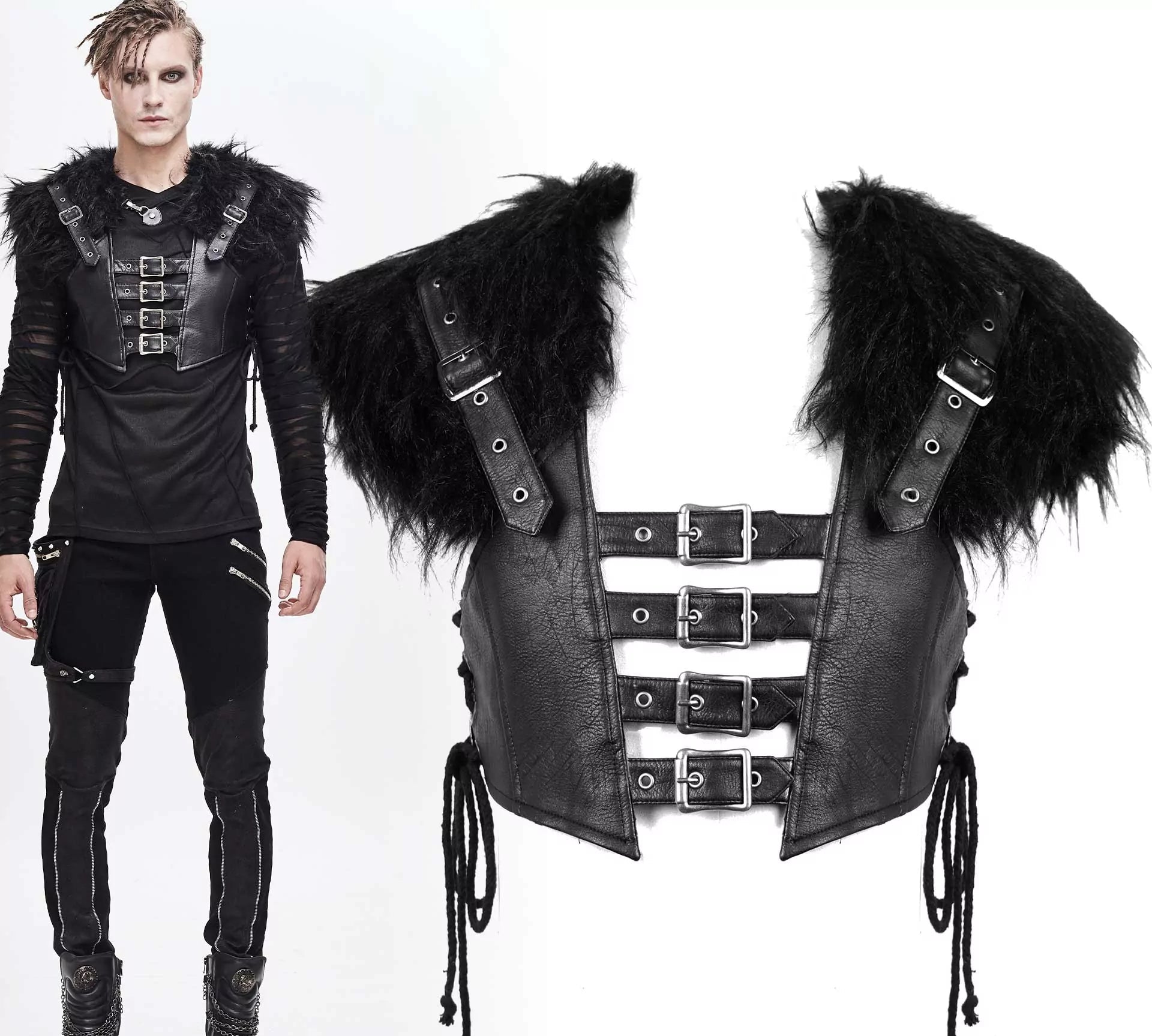 LARP Lederweste „Beowulf“ mit Fellimitat – Nordischer Krieger Look für Mittelalter & Postapokalypse.