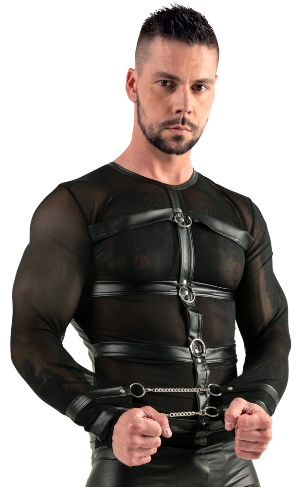 Shirt mit aufgestepptem Harness und Ringen – sexy Bondage-Design für Herren.