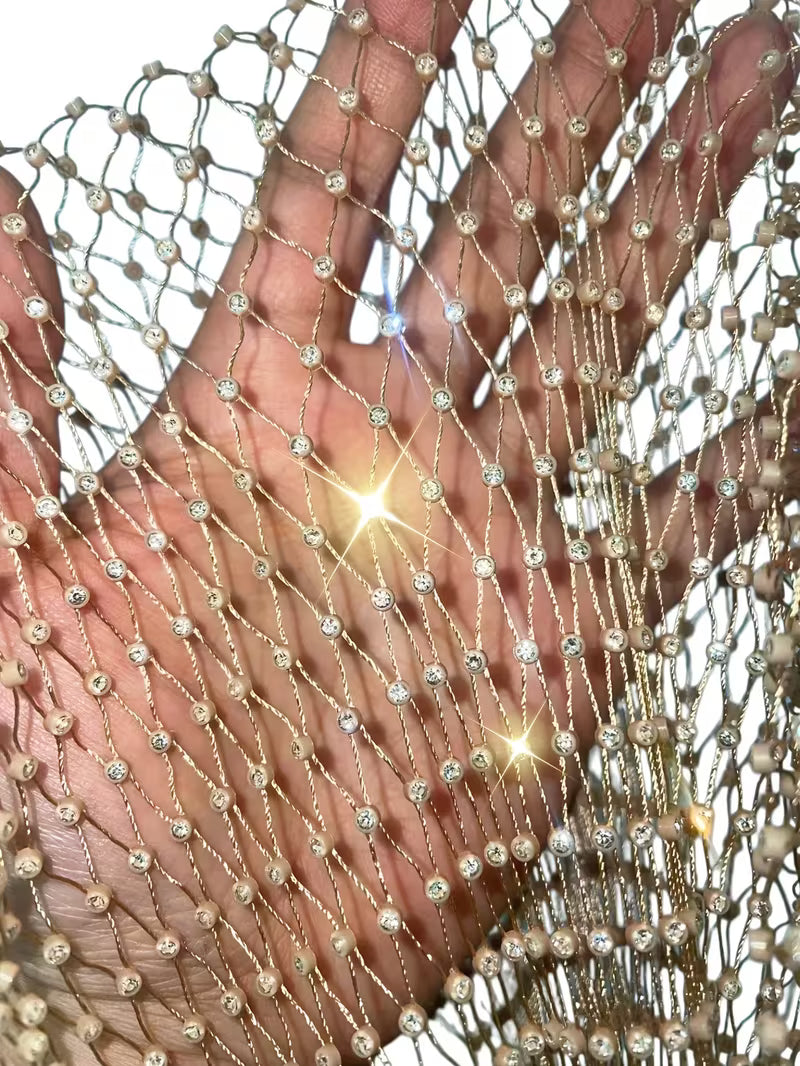 Glänzende Herren Fischnetz-Weste mit funkelnden Strass-Einlagen Schwarz