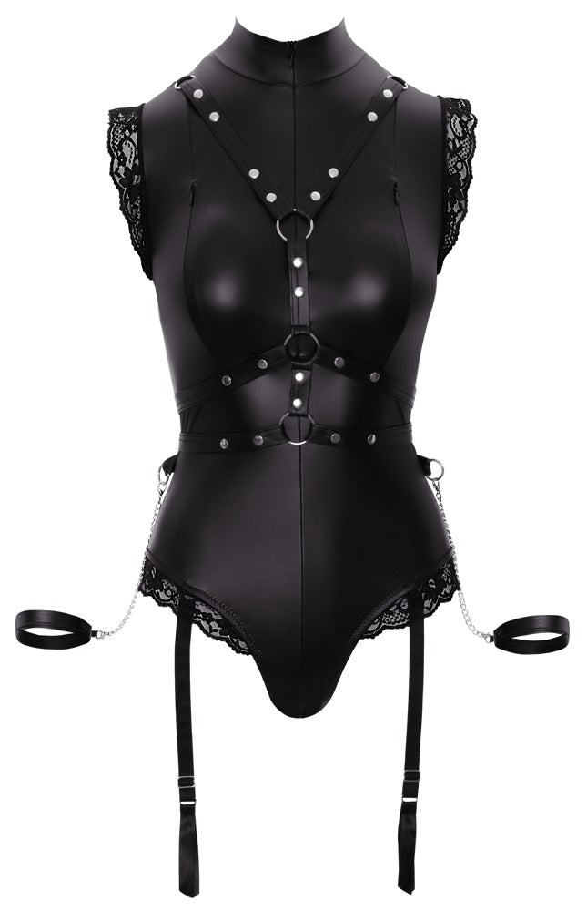 Detailansicht des elastischen Materials im Mattlook mit verspielten Spitzenelementen - secretkey