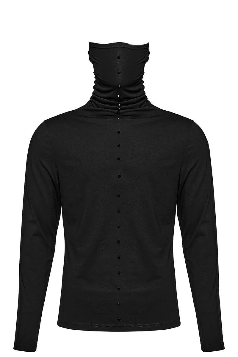 Punk Rave Herren Longsleeve mit hohen Kragen & Killernieten – Gothic Shirt Schwarz.