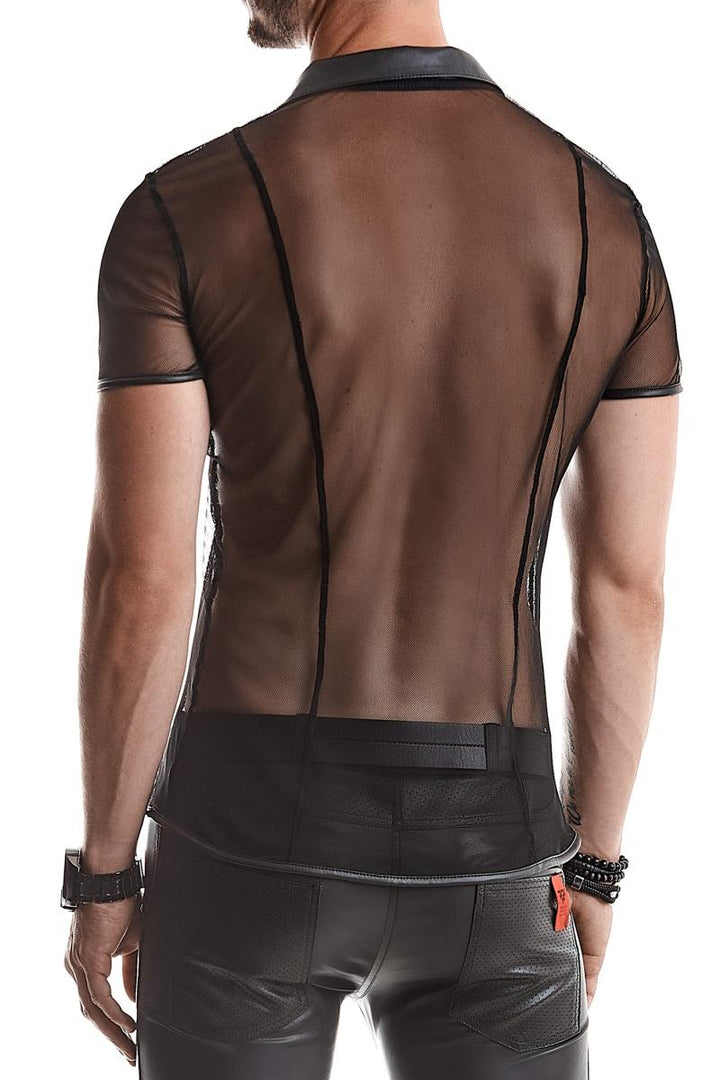 Slim-Fit Poloshirt aus Mesh mit Wetlook-Details und vertikalen Nähten – Rückansicht