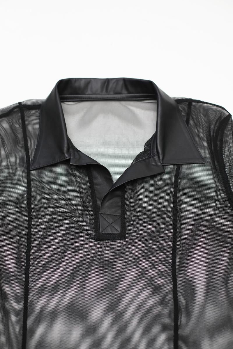 Detailansicht Wetlook-Stehkragen des Mesh Poloshirts