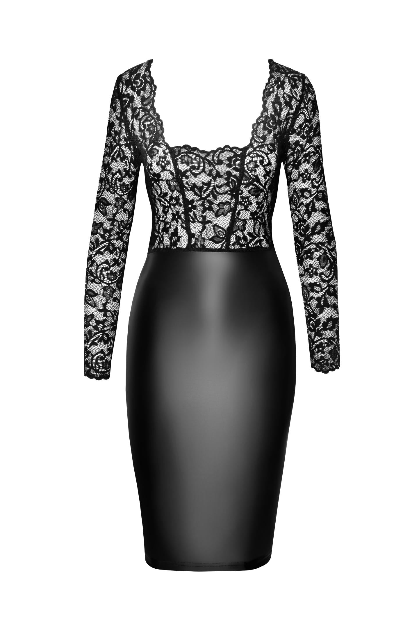 Spitzen-Wetlook-Kleid mit tiefem Ausschnitt &amp; figurbetontem Rock