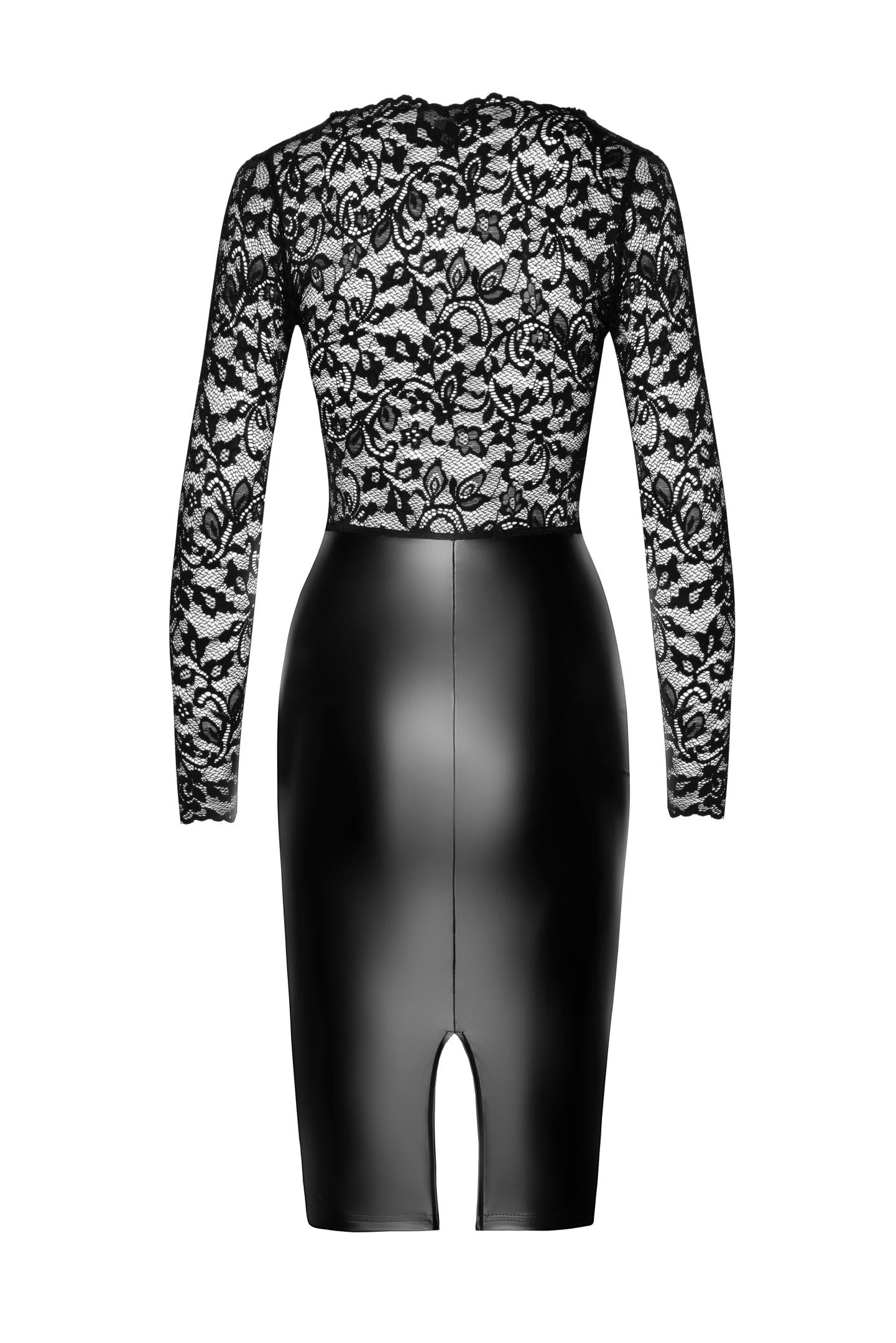Spitzen-Wetlook-Kleid mit tiefem Ausschnitt &amp; figurbetontem Rock
