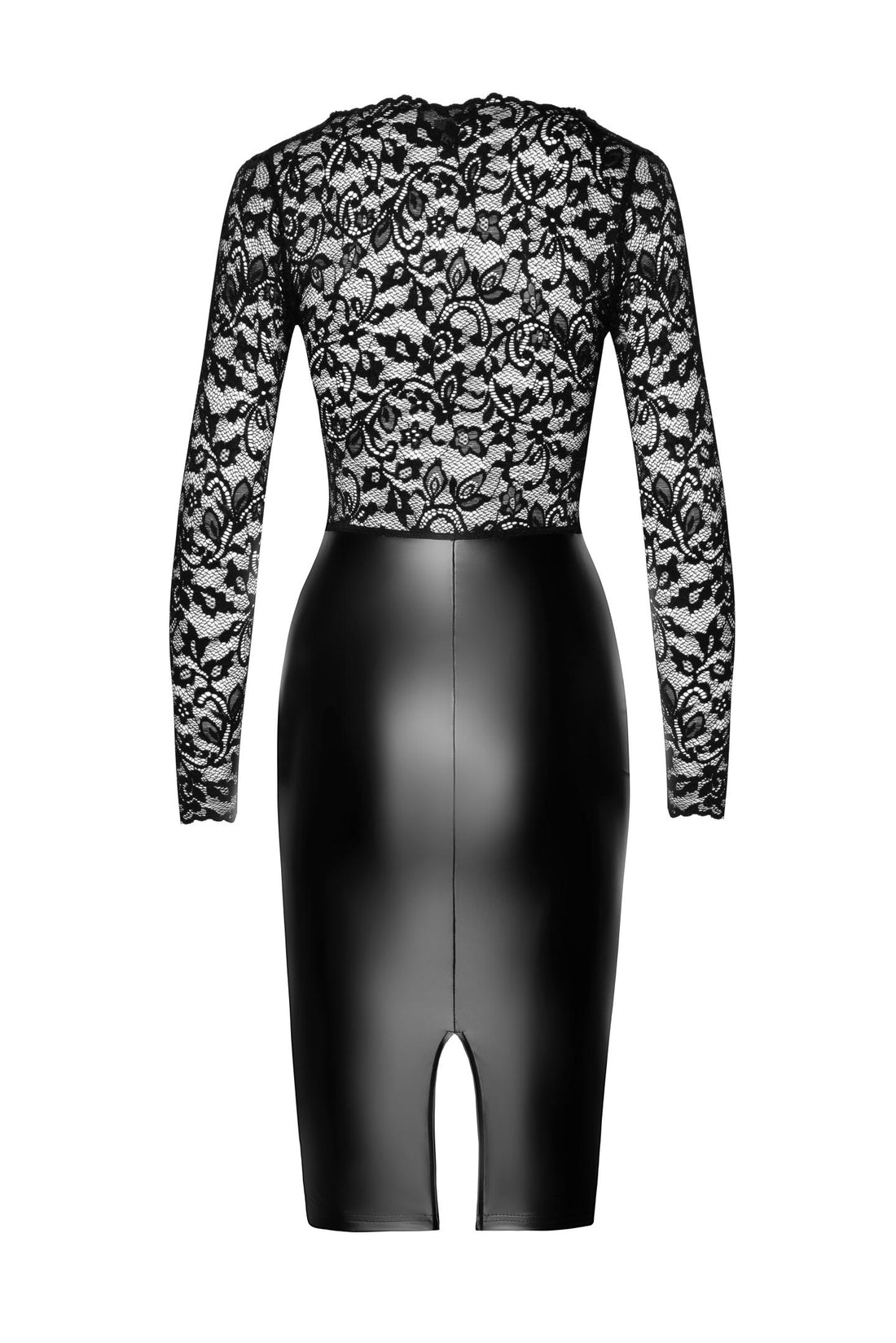 F295 halblanges Wetlook Kleid mit Spitze - 3XL