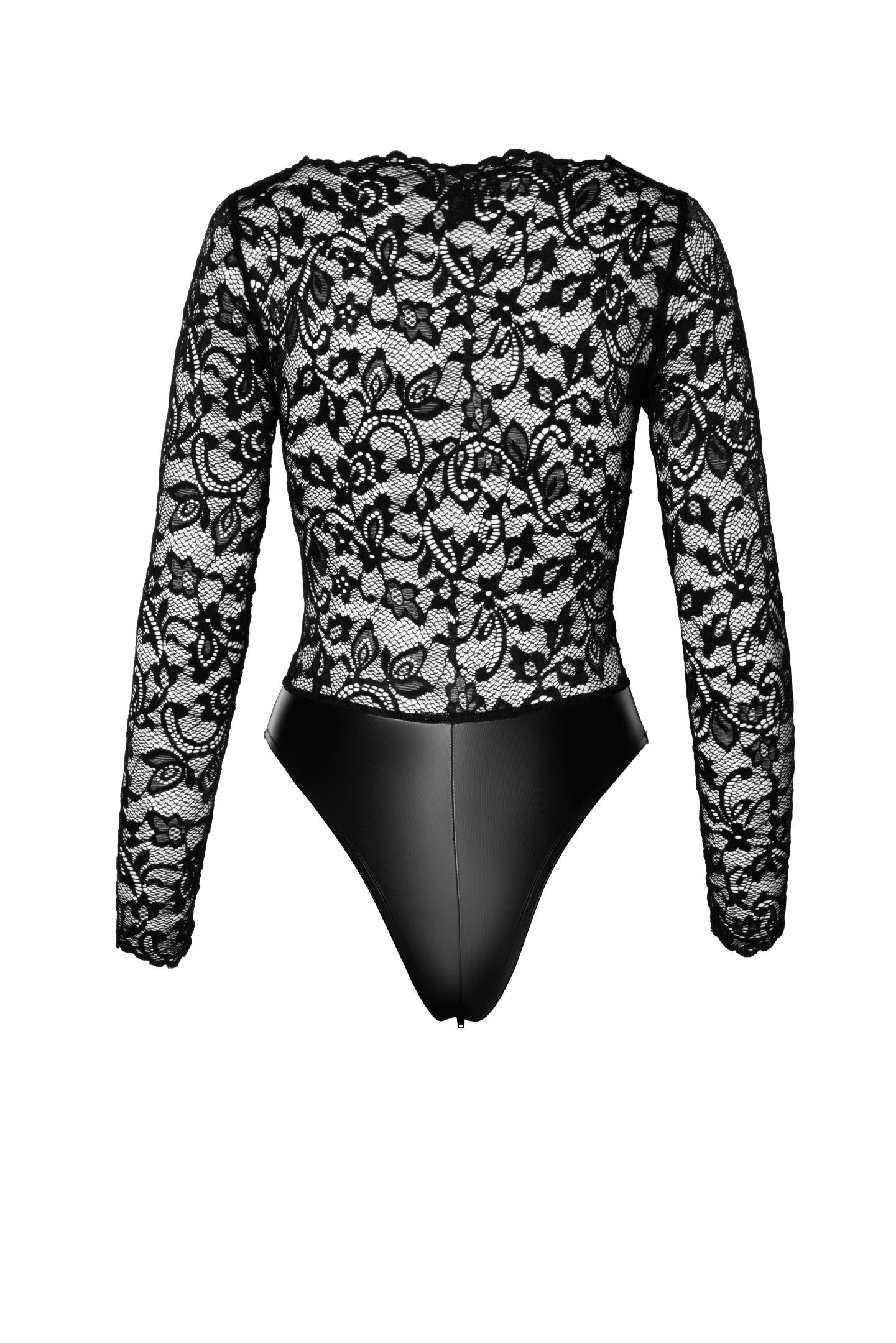 Spitze trifft Wetlook – Verführerischer Langarm-Body mit Reißverschluss