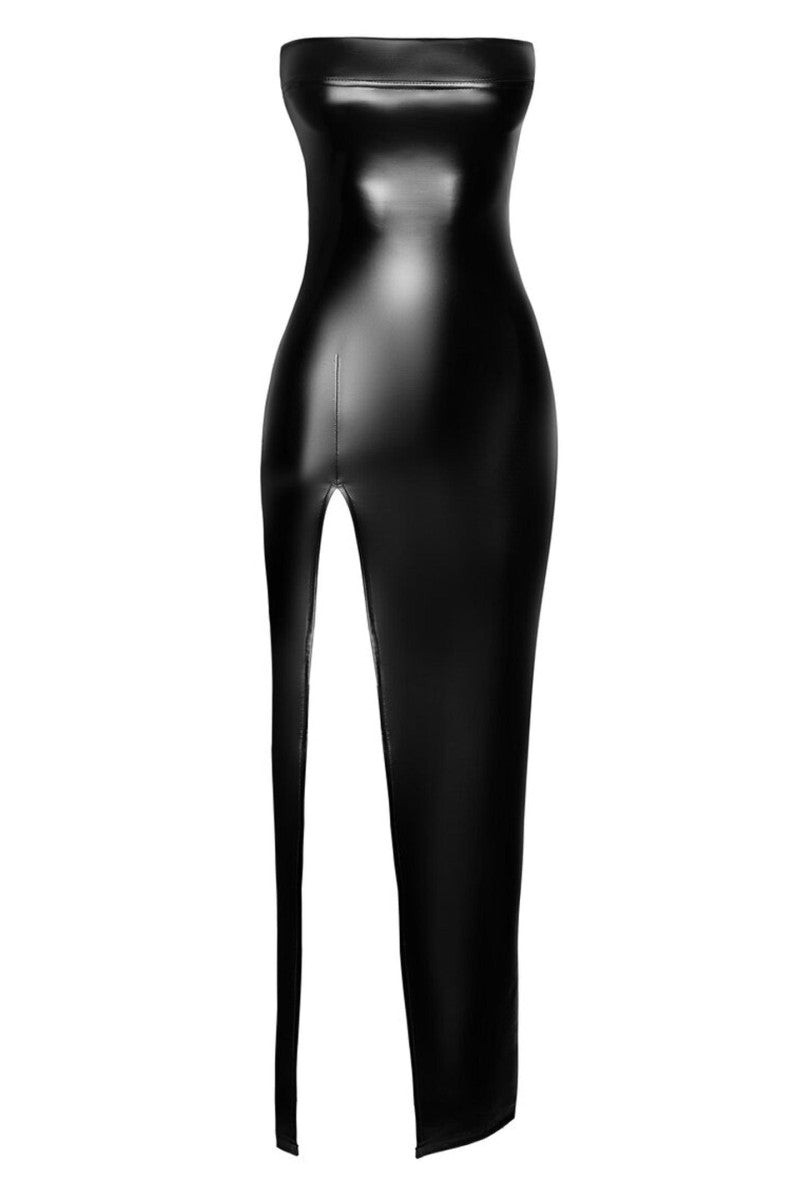 F336 langes Wetlook Kleid - 3XL-0