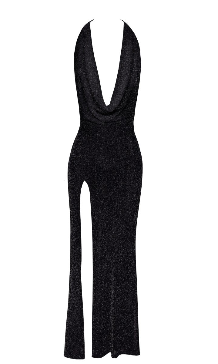 F373 langes Kleid Onyx Liquid - 3XL