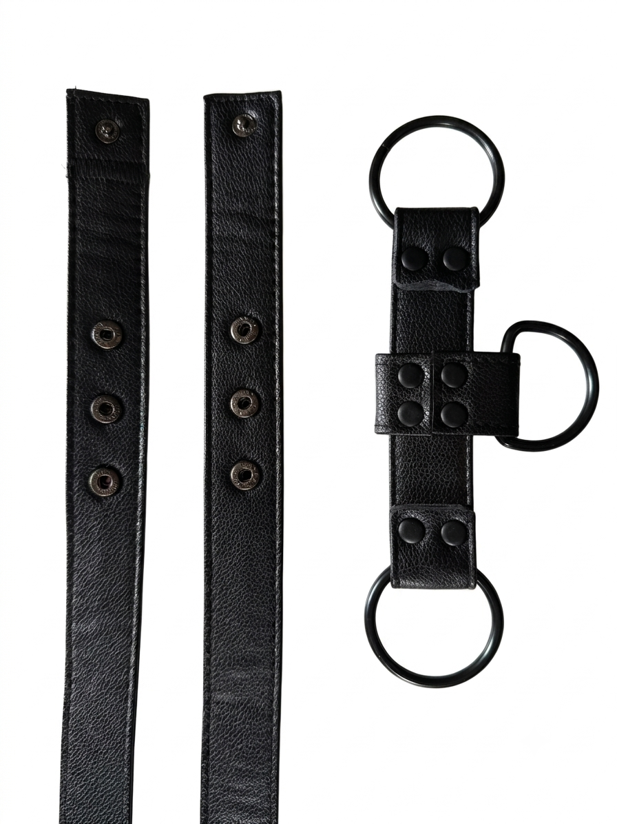 Verstellbarer Herren PU-Leder Harness mit Mittelring Schwarz 72-87 cm