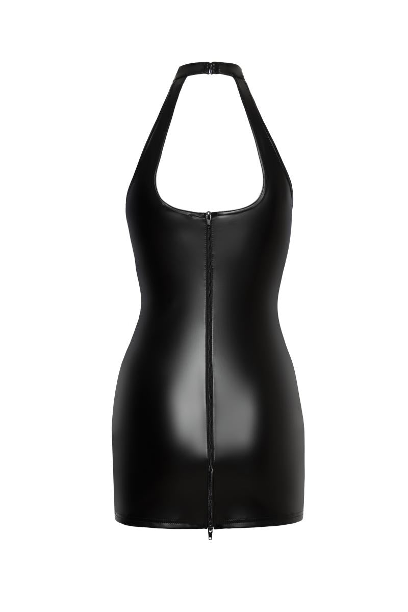 Handmade F291 – Powerwetlook Neckholder Minikleid mit doppelter Schnürung.