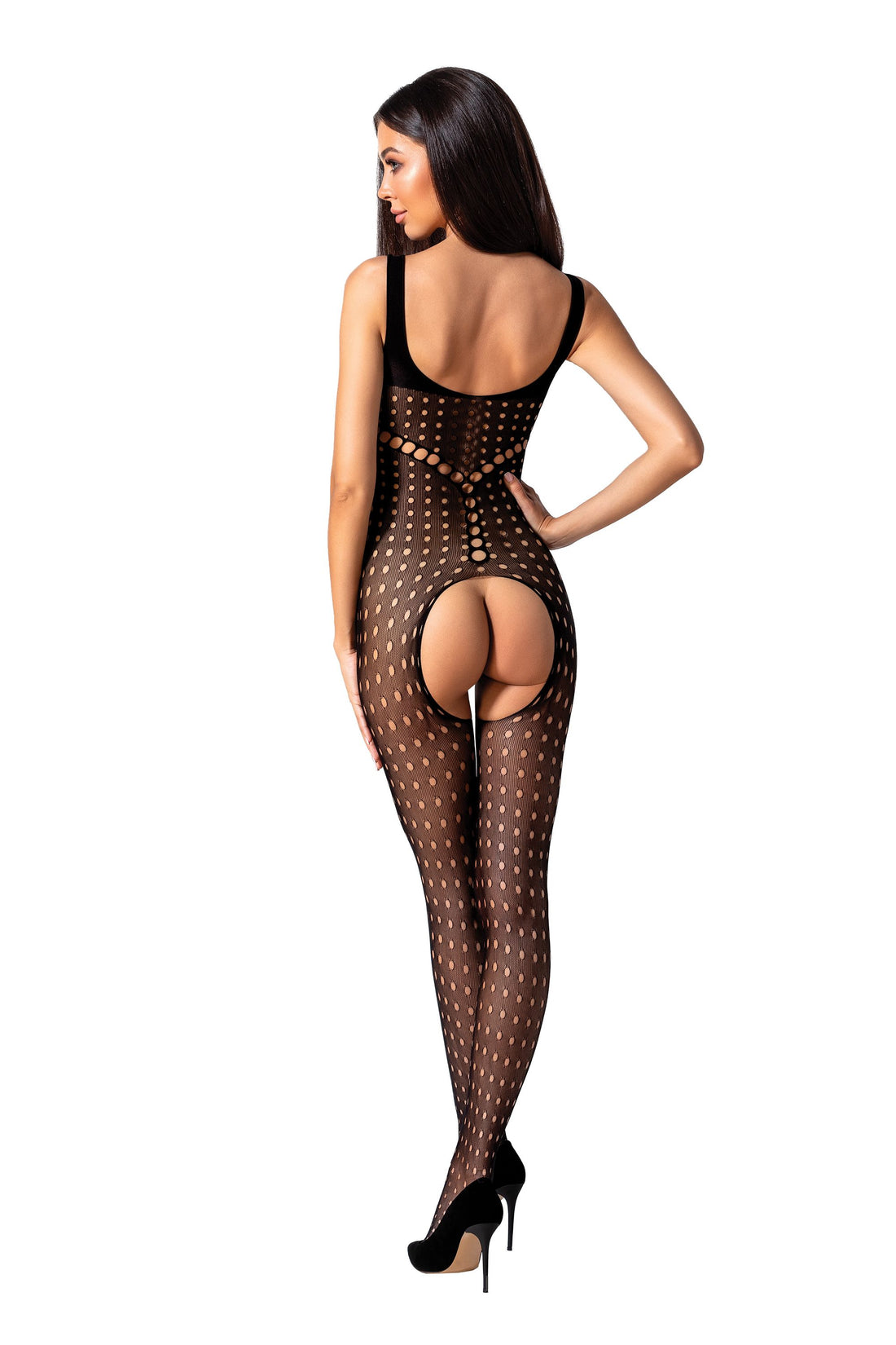 Erotischer Netz Catsuit mit Lochmuster und Cut-Out