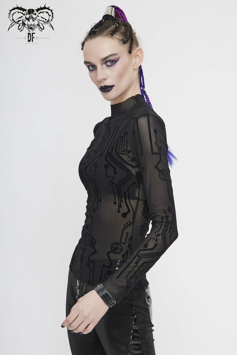 Eng anliegendes Cyberpunk Longsleeve mit Stehkragen