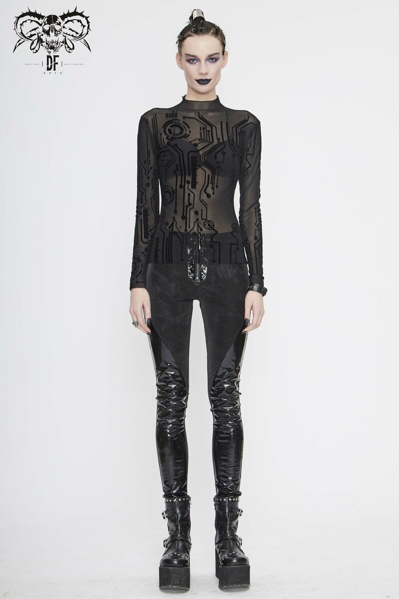 Schwarzes transparentes Mesh Shirt für Cyberpunk Outfits