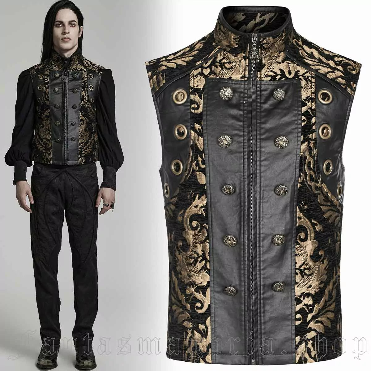 Geprägte Deko-Knöpfe und Reißverschluss der Gothic-Weste