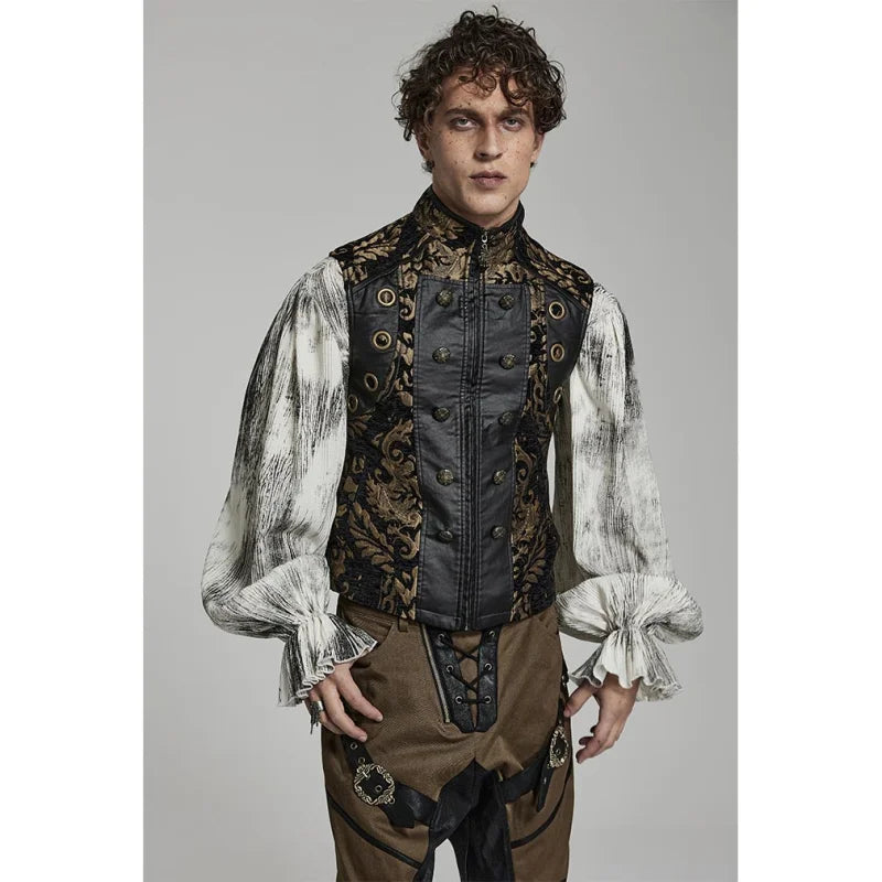 Gothic Stehkragen-Weste „Noctis Imperium“ von Punk Rave in Schwarz-Gold