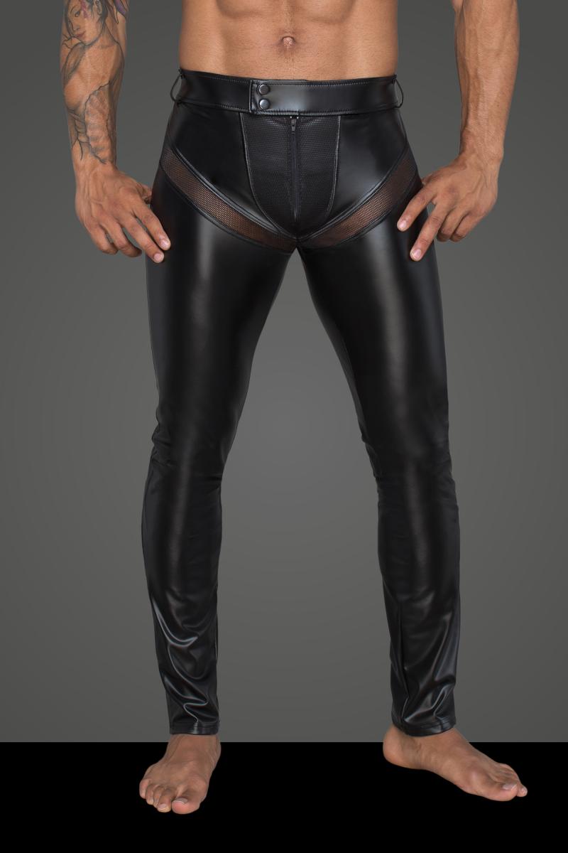 Figurbetonte Herrenhose aus Powerwetlook mit Netz-Einsätzen vorn – Noir Handmade H059