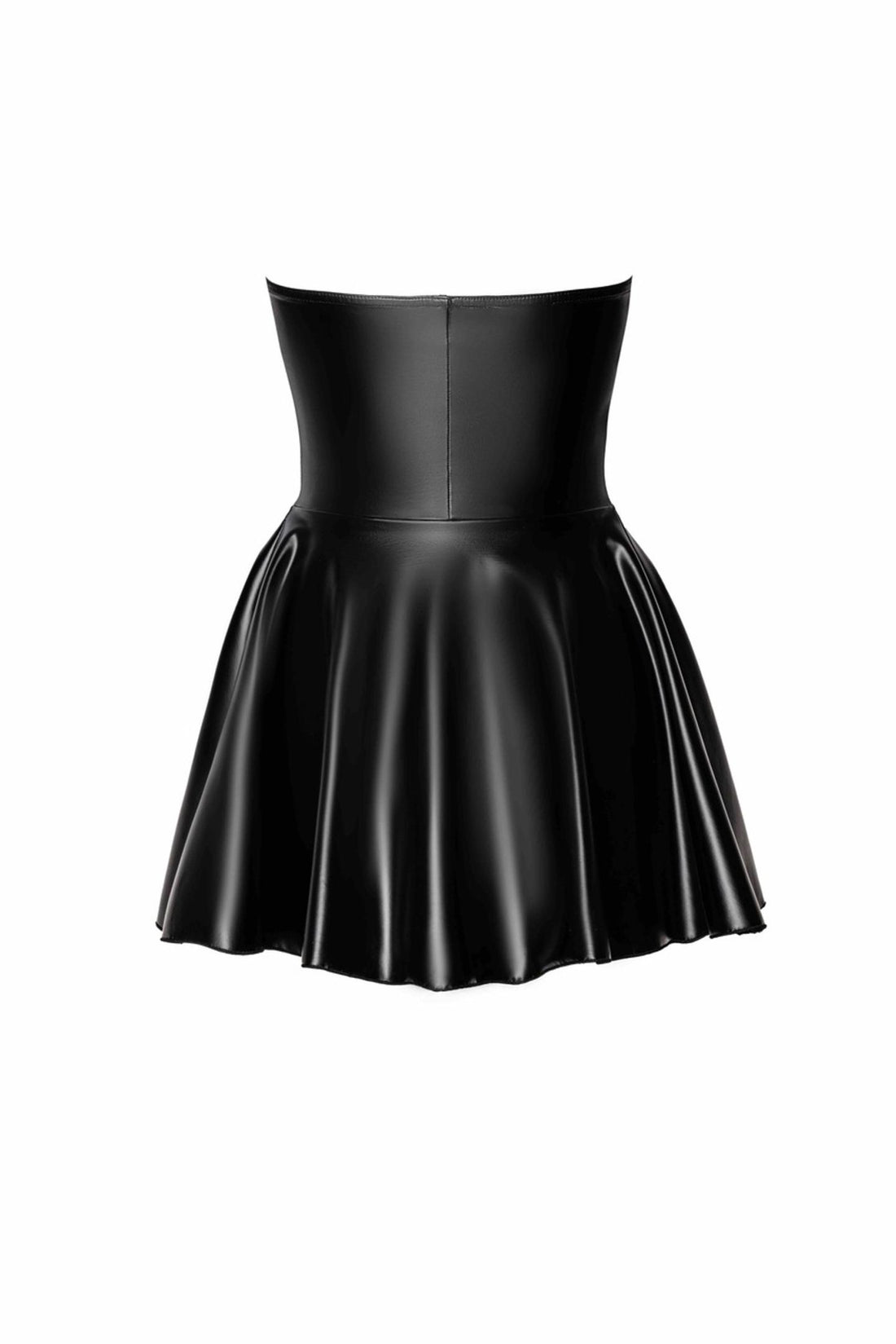 Trägerloses Wetlook Minikleid mit Korsett-Oberteil – Rückansicht