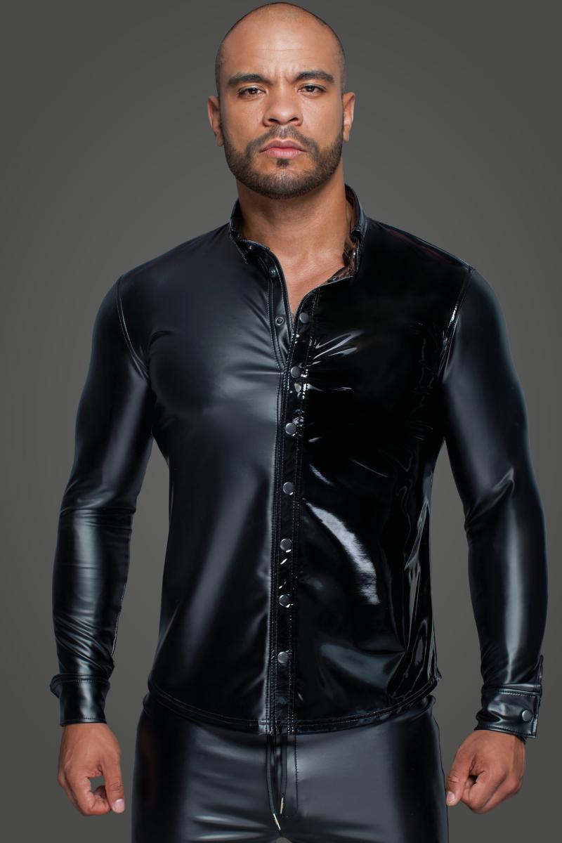 Noir Handmade Herrenhemd H064 – Powerwetlook trifft Lack-Glanz.