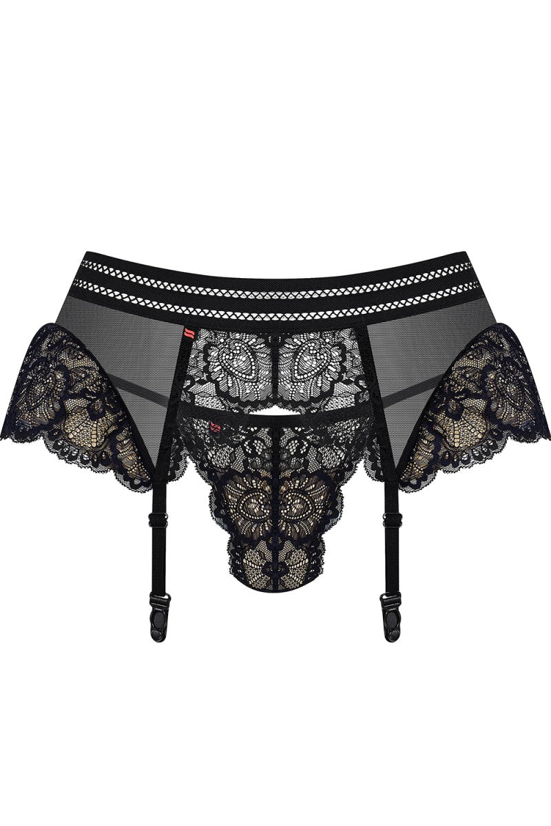 853-GAR-1 Strumpfhaltergürtel + T-String schwarz - L/XL