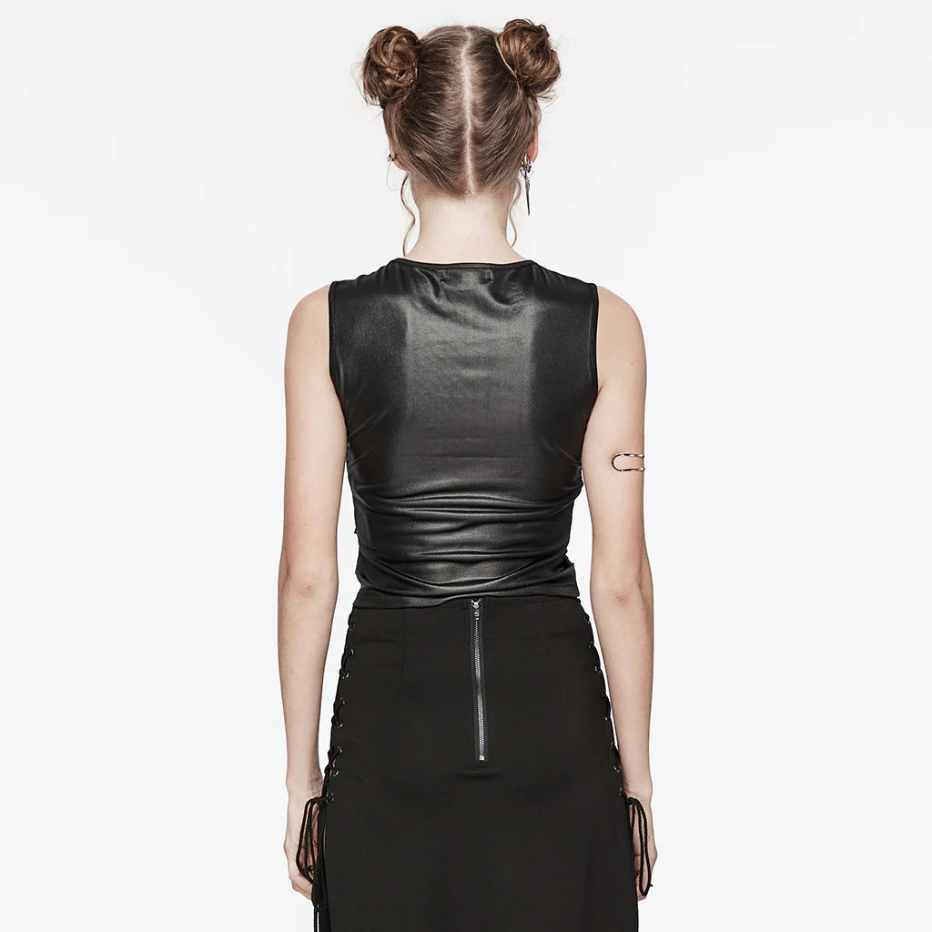 Punk Rave Cyber-Punk Crop Top – Wetlook-Tanktop mit Netz & Nieten