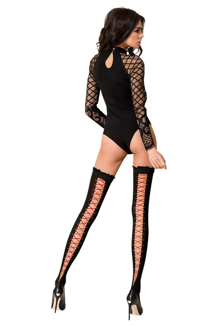 stay-up stockings ST101 black/red 3/4