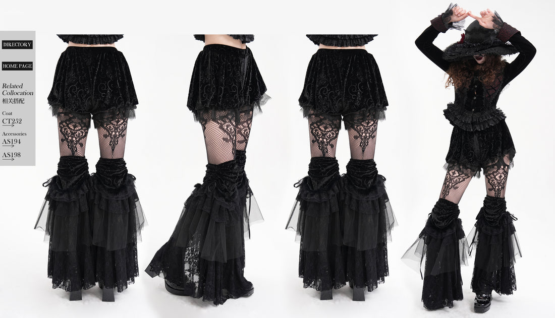 Devil Fashion – Velvet Cloud Shorts | Schwarze Samt-Puff-Shorts mit Spitze im Gothic Stil