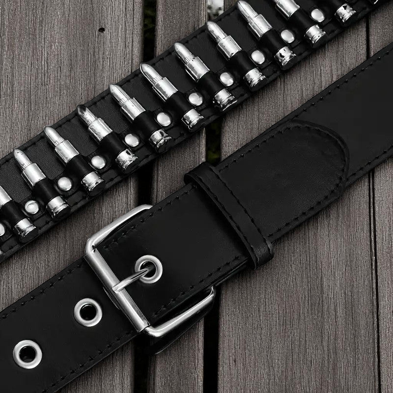 Punk-Patronengürtel „Rebel Ammo“ – Schwarz, mit Eisen-Schnalle & Bullet-Details | mySecretKey