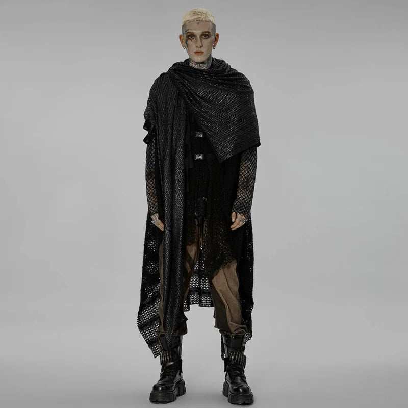 Langer Gothic Umhang mit Netzgewebe, Kapuze und Oversize-Style