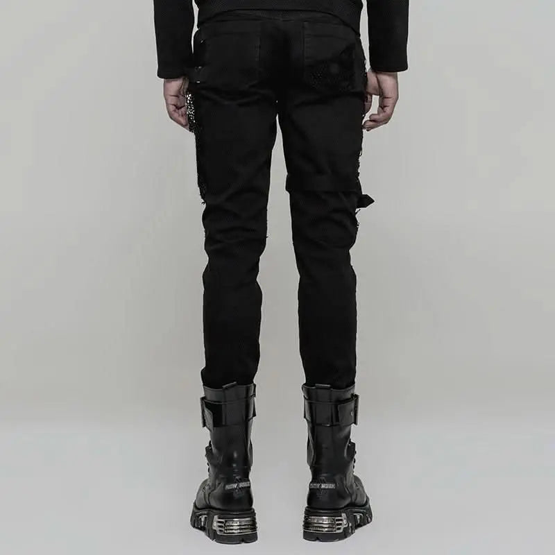 Eng geschnittene Punk Rave Demon Stretchhose in Schwarz mit Totenkopf-Nieten