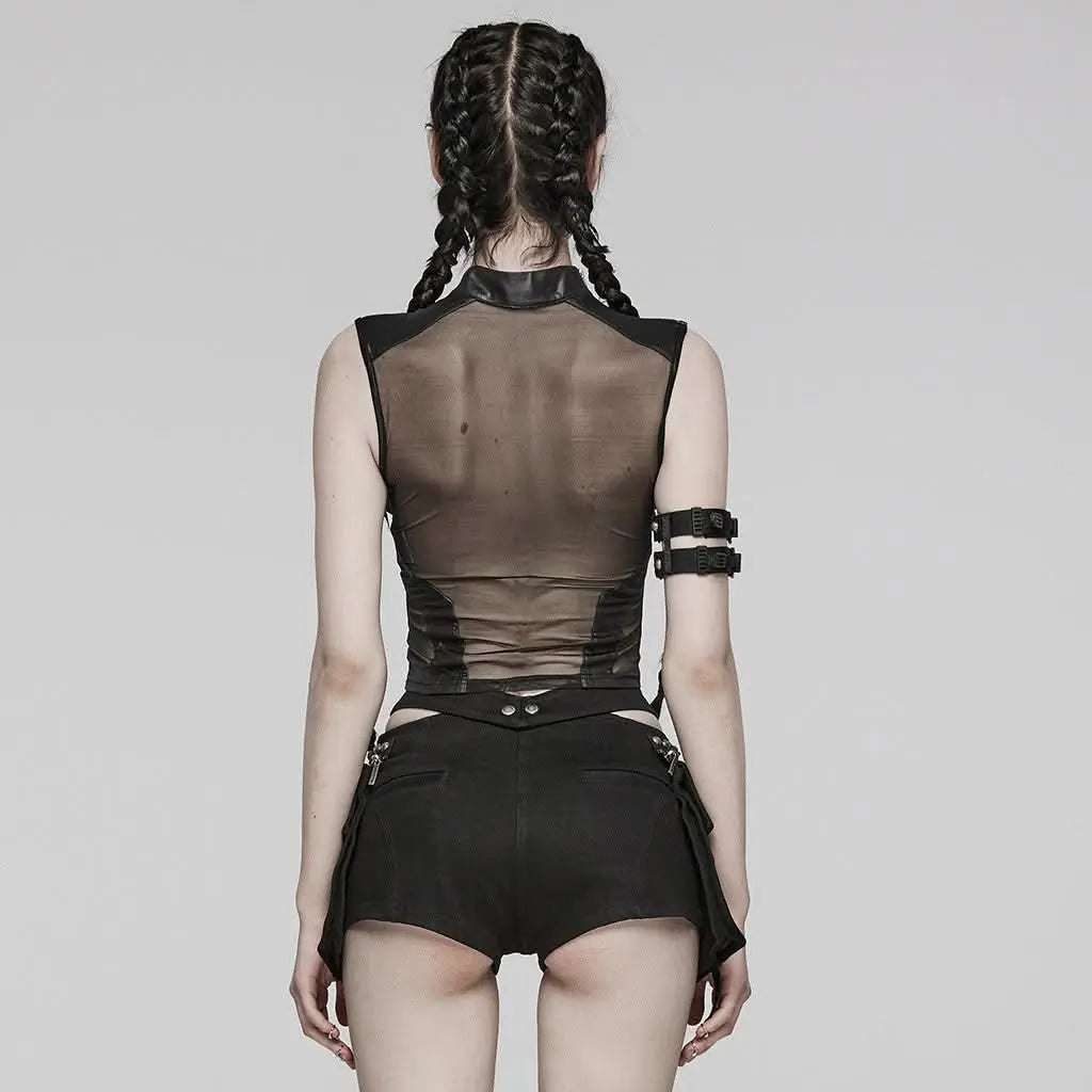 Transparenter Rückenteil des Punk Rave Mesh Tops, bauchfrei und sexy