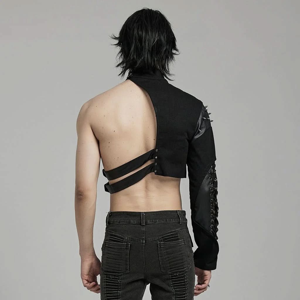 Atreides – Herren Dark Punk Einarm-Bolero Harness mit Kunstleder, Schnürung & Spikes.