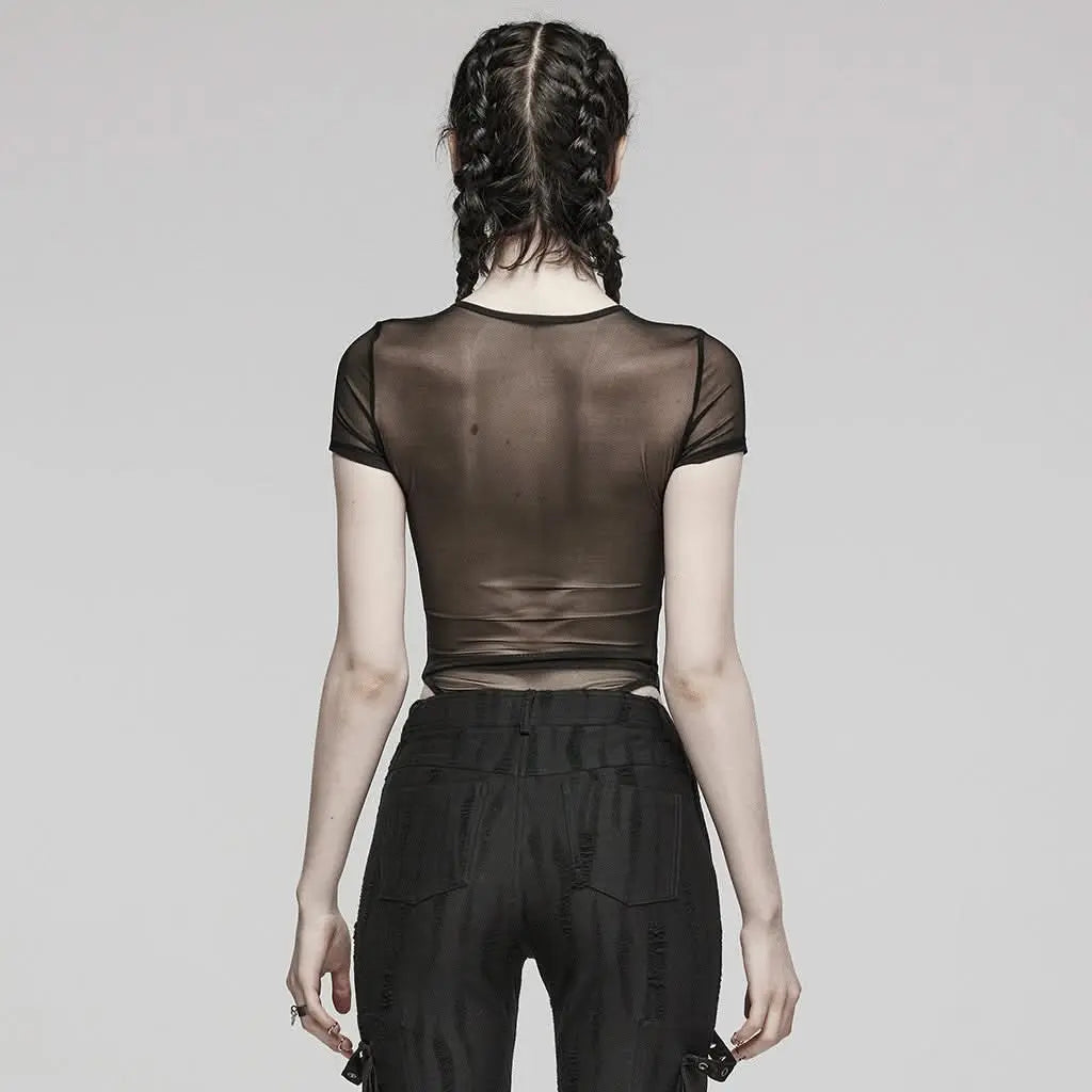 Rückansicht des Punk Bodysuits mit kreativem Netzdesign und hohem Beinausschnitt