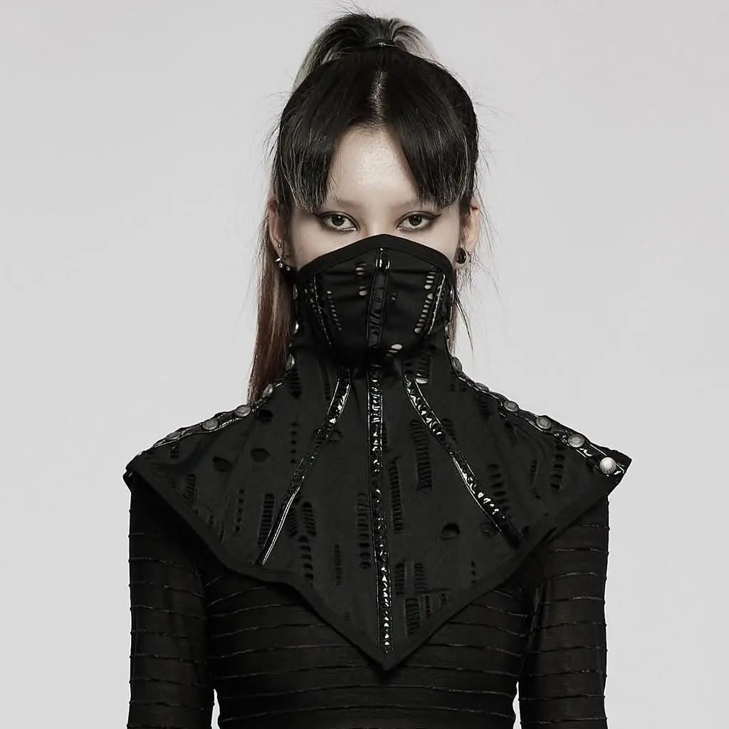 Schwarzer Schal/Kragen im Cyberpunk Shredded Knit Look von Punk Rave