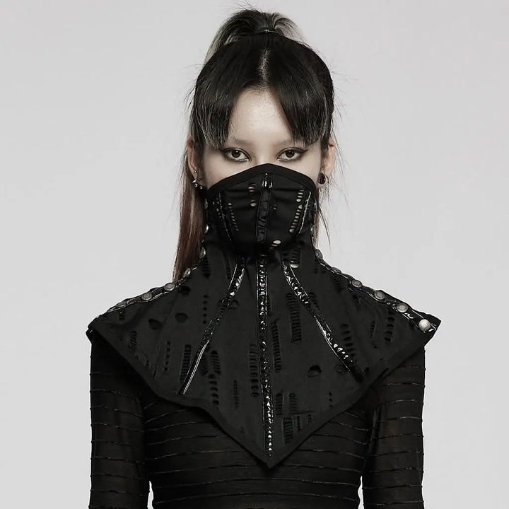 Schwarzer Schal/Kragen im Cyberpunk Shredded Knit Look von Punk Rave