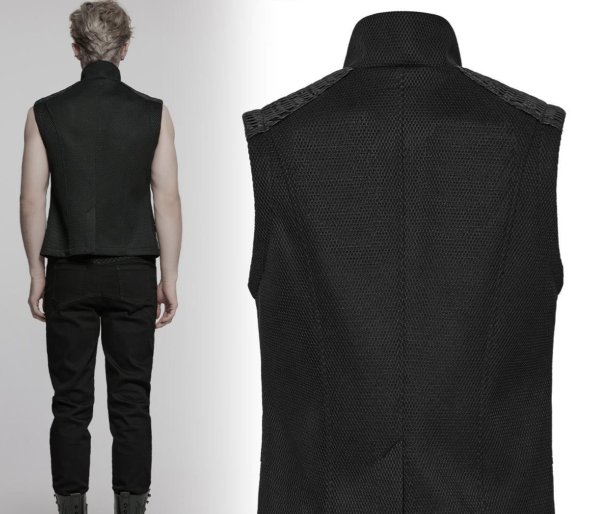 Punk Rave Cyberpunk Weste – Mesh & Kunstleder mit Protektoren | Futuristischer Kinky Military Style.