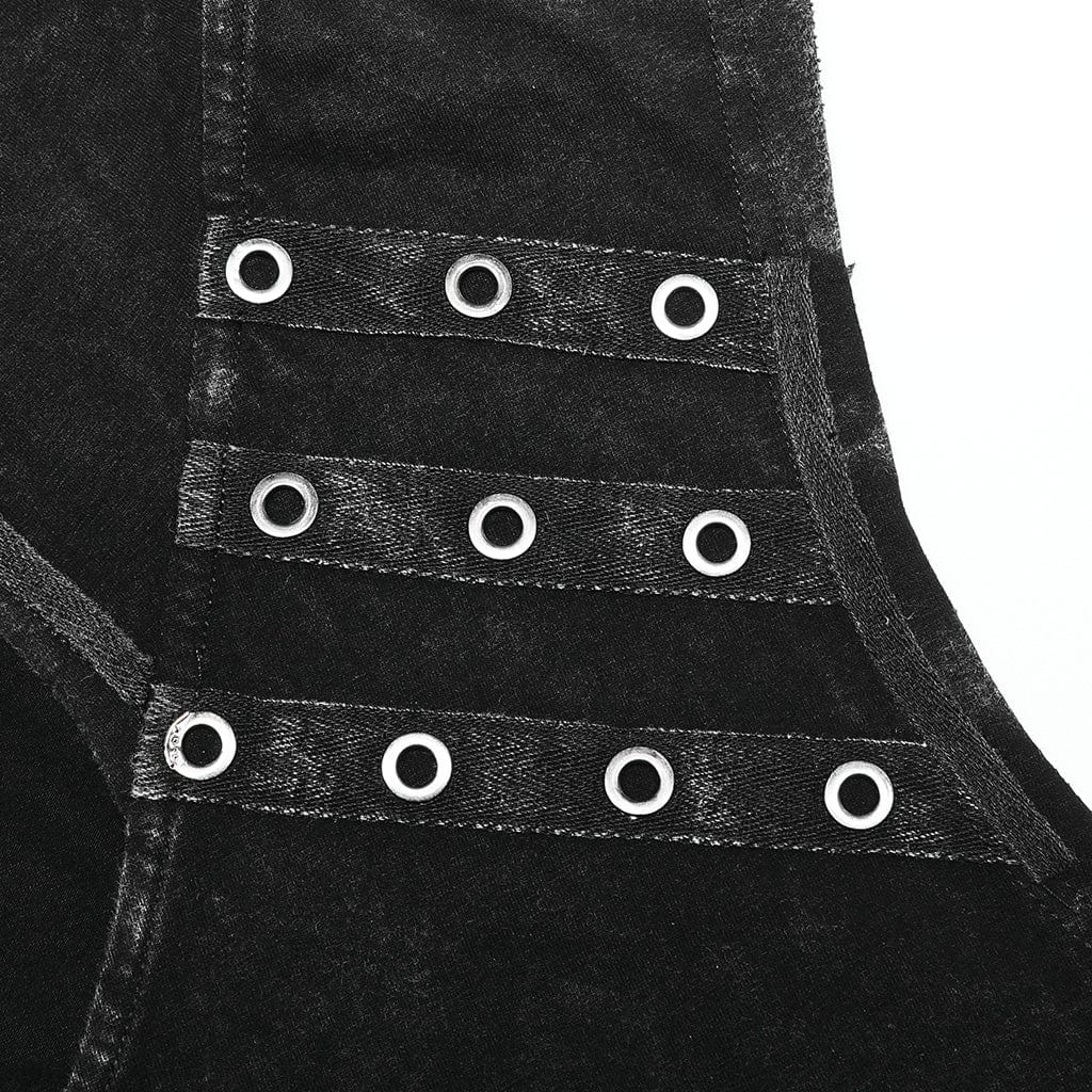 Punk Rave Herren Tank Top mit Kapuze – Distressed Look, asymmetrisch, schwarz.