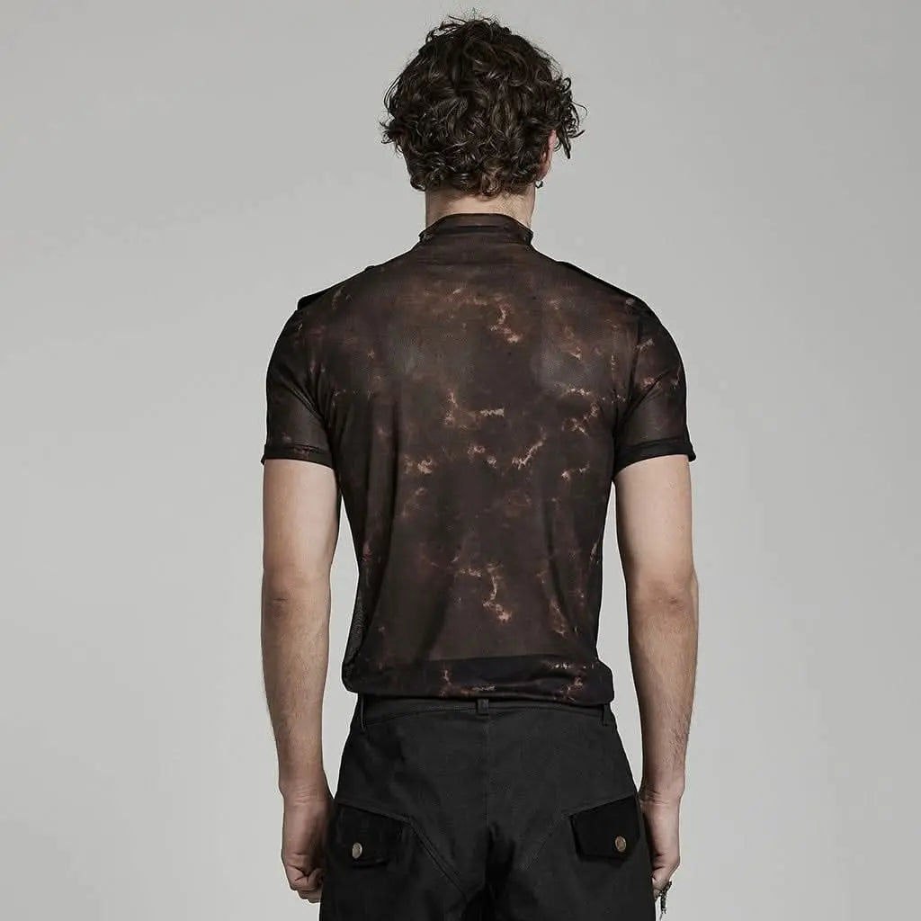 Transparentes Gothic Herren T-Shirt mit Camoprint – Rückseite