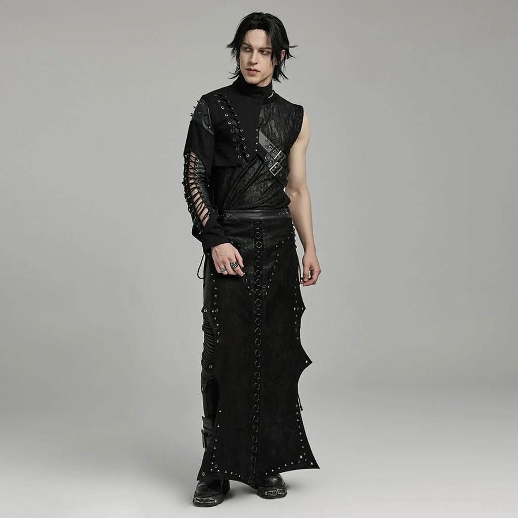 Herren Gothic Bolero mit Kunstleder-Applikationen, Spikes und asymmetrischem Design